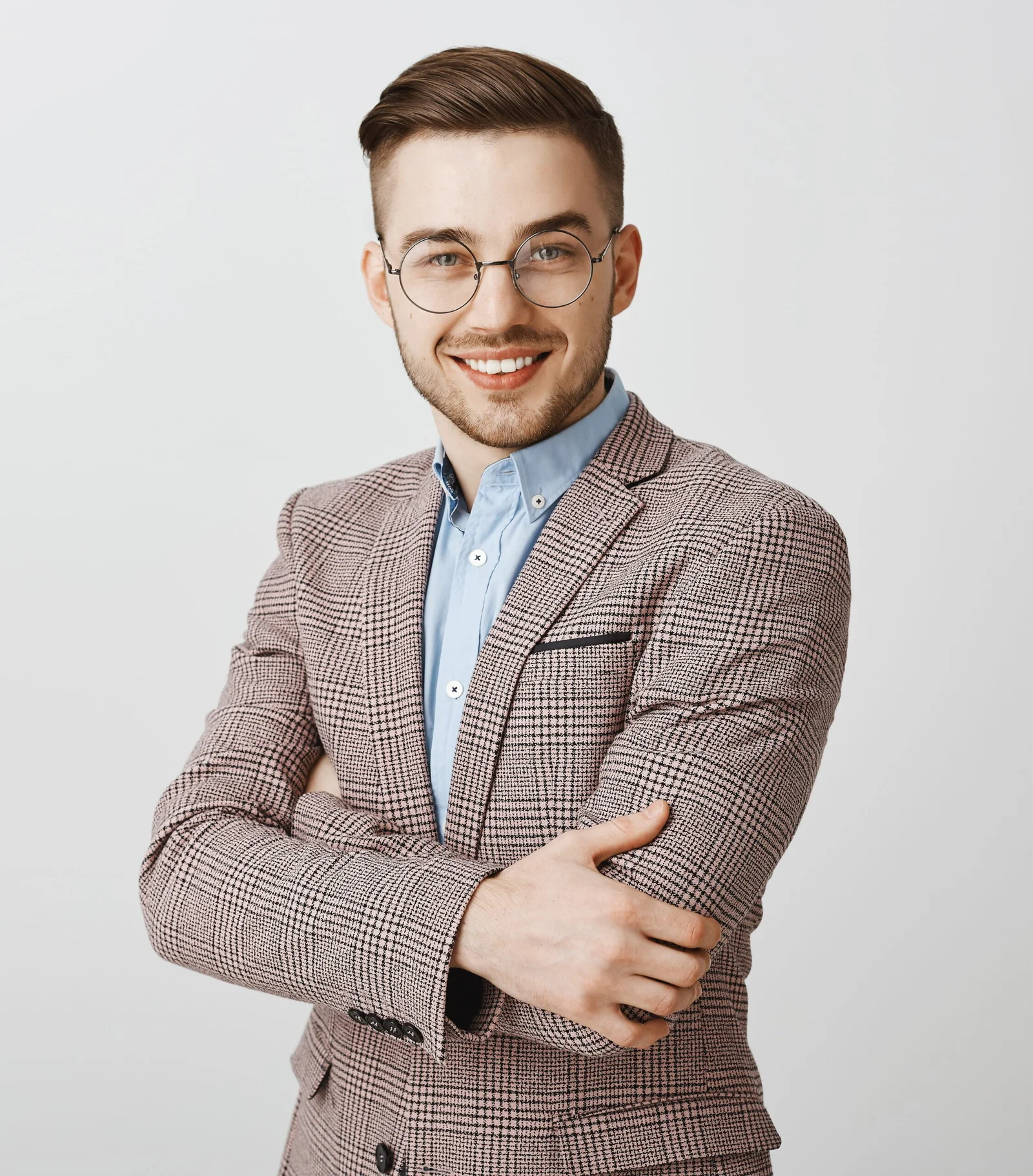 Man in checkered blazer